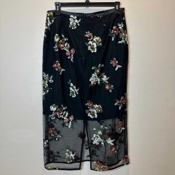 NWT Worthington Black Multicolor Floral Sequin Semi Sheer Midi Skirt Womens Sz 6 - Picture 4 of 10